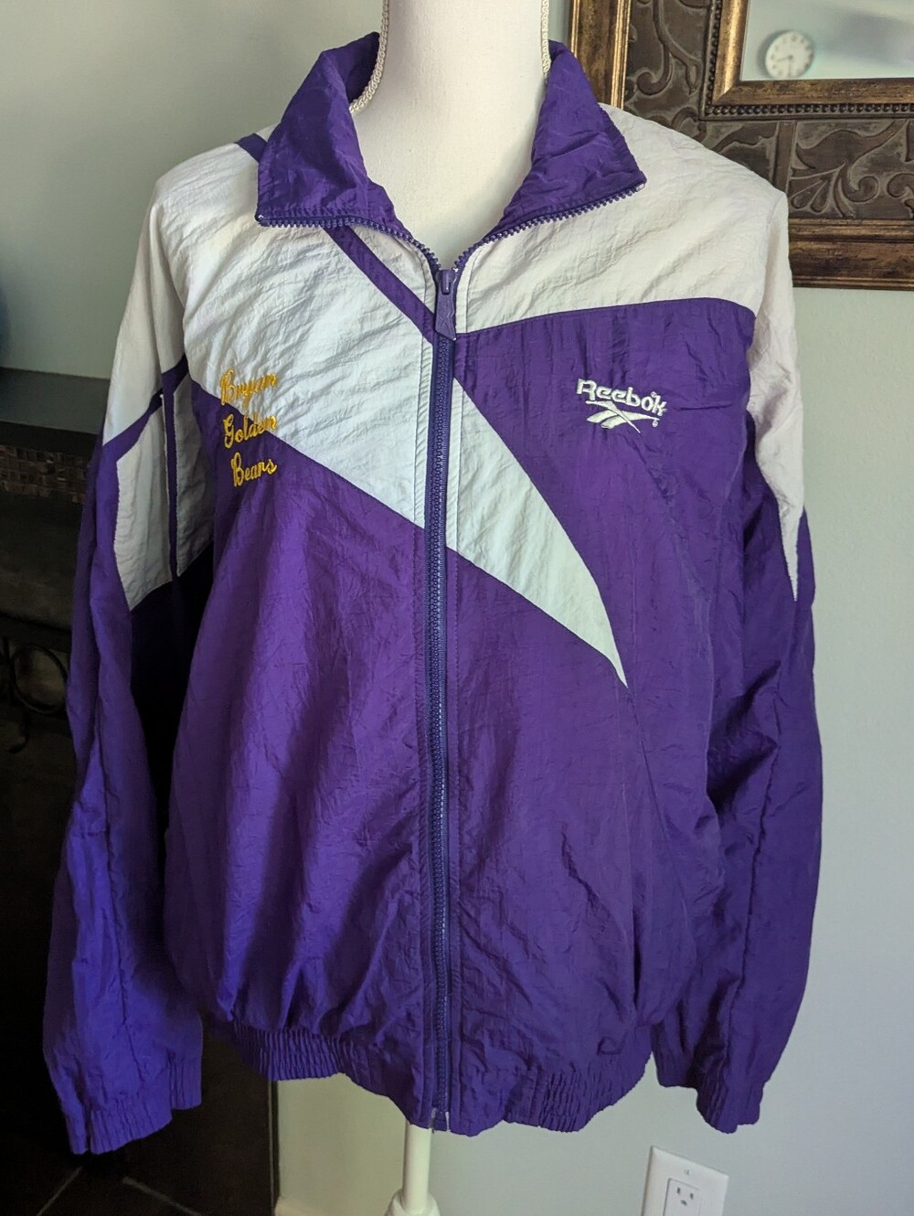Vintage 90s Reebok Windbreaker Jacket Size Medium Purple White School Logo